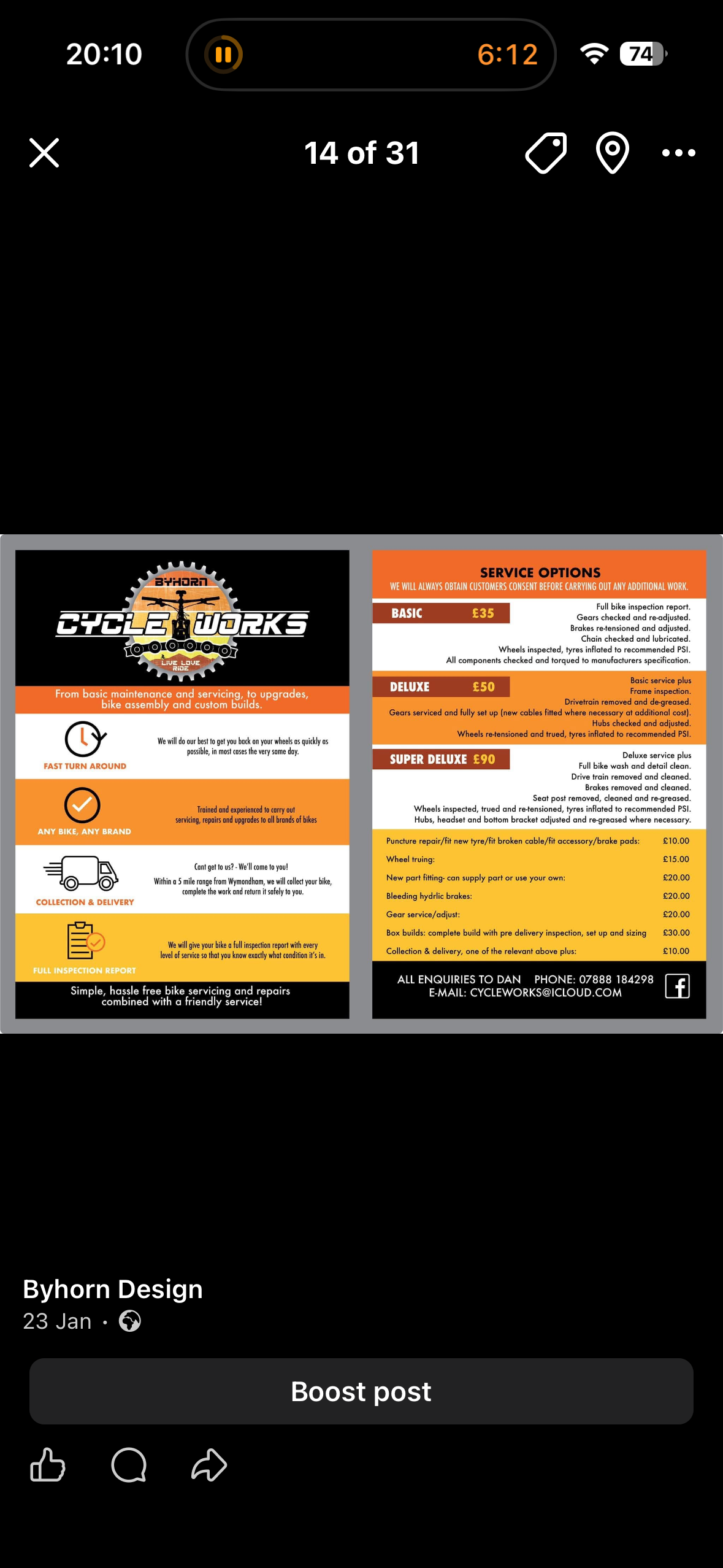 Orange, black and yellow Byhorn Cycle Works double-sided service leaflet concept