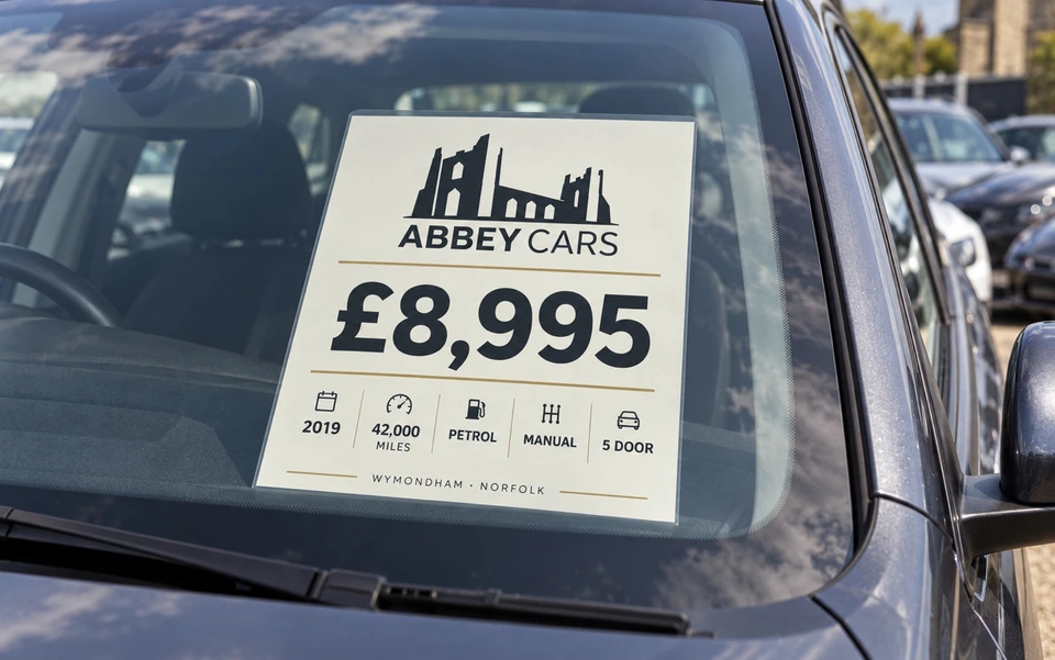 Vehicle display cards — illustrative product example; specification below