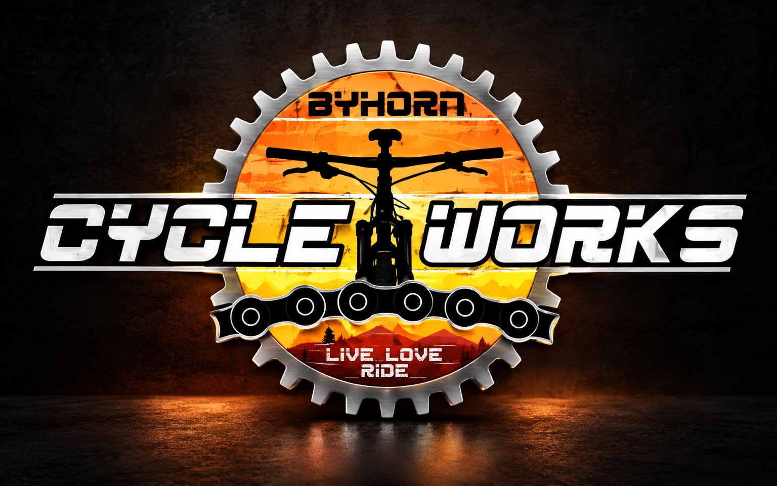 Approved Byhorn Cycle Works branding with bicycle, cog, chain and original wordmark