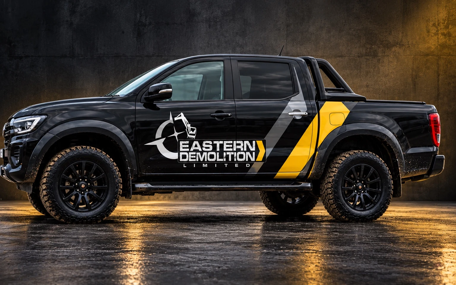 Eastern Demolition vehicle graphics visualisation on a black double-cab pickup