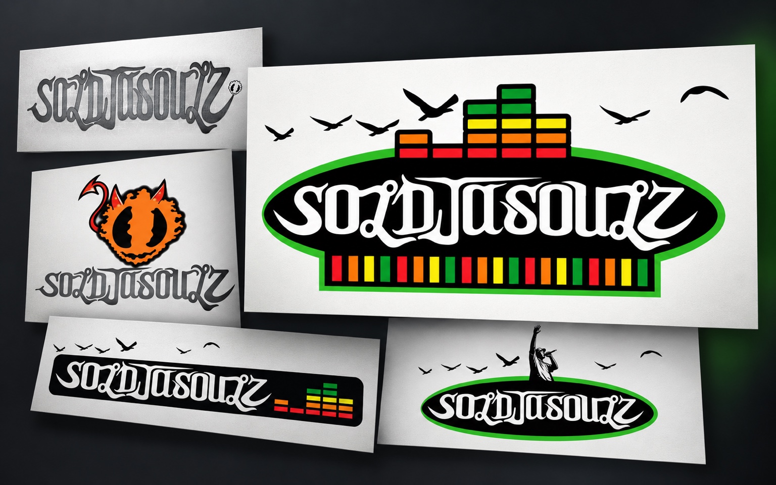 SoldjaSoulz identity development presentation showing the final logo alongside earlier concepts.